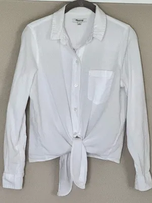 MADEWELL Tie-Front Linen Button Down Shirt S 19” p2p Eyelet White EUC thumbnail 1