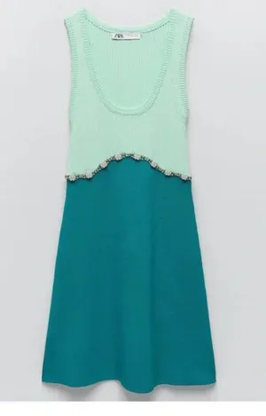 New with tags - Zara mint green & aqua knit dress with jewel appliqué size small thumbnail 5