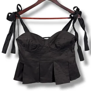 Hyacinth House Black Bustier Pleated Ophelia Top Tie Shoulder Size L thumbnail 1