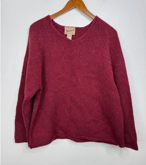 Woolrich Womens Claret Speckled 100% Wool V-Neck Sweater‎ Red Burgundy Medium thumbnail 1