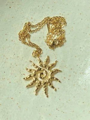 Handmade gold tone stainless steel sun boho retro vintage style necklace☀️ thumbnail 5