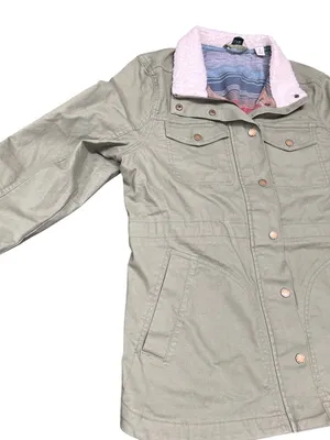 LL Bean wms olive green sherpa collar plaid lined field jacket sz M SKU 10-782 thumbnail 3