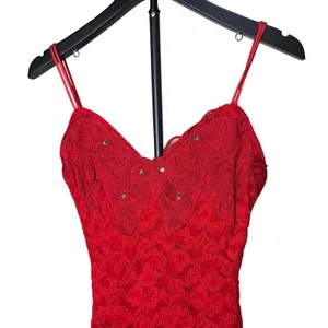 Roberta Vintage‎ Red Floral Lace Bodycon Dress Rhinestone Sweetheart Neckline thumbnail 2