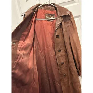 Vintage Skin Gear Brown Napa Leather Trench Coat Long Belted Button Front Medium thumbnail 12