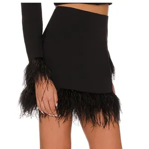 Amanda Uprichard Dessa Mini Skirt Womens XS Black Feather Trim Glam Party Modern thumbnail 2