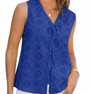 Boho ✨Royal Blue Lace Eyelet Bow Tie Vest Tank Top 2XL 💙 🎀 thumbnail 1