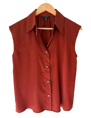 Banana Republic Rust Red Sleeveless Blouse Small Oversized Collar Button Front thumbnail 1