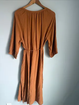 HONORINE Bianca Brown Cotton Gauze Midi Dress Small thumbnail 4