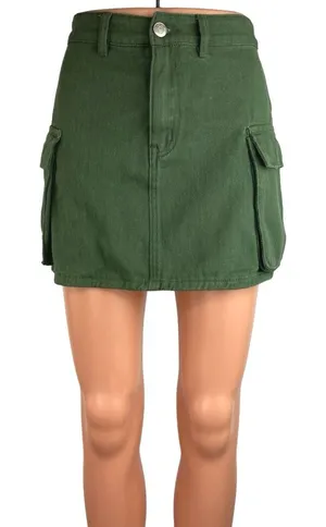 Princess Polly NWT Green Cotton High Waisted A Line Cargo Mini Skirt Size 4 thumbnail 1