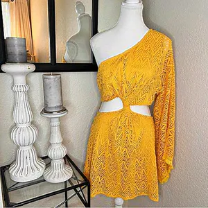RAMY BROOK‎ Henrietta Dress Yellow Textured Size Large NWT Cutout Flare Sleeve thumbnail 3