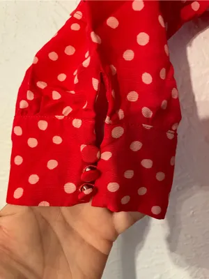 For Love & Lemons Red Buttoned Polka Dot Ruffle Mini Dress XS thumbnail 4