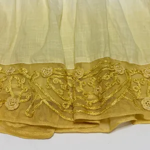Free People Ombre Embroidered Mini‎ Skirt XS Yellow White Cotton Smocked Waist thumbnail 4