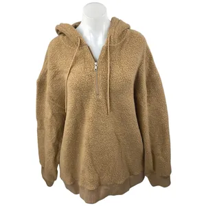 Aritzia The Group Babaton Lillian Wool Brown Faux Sherpa Hoodie Sweater Top M thumbnail 2