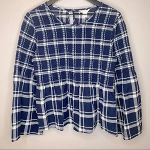 Caslon Plaid‎ Smocked Peplum Bell Sleeve Top Size M thumbnail 3