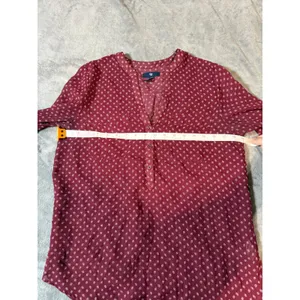 Gap‎ Size Small Maroon Red Blouse Long Sleeve Button Front V-Neck Flowy Print thumbnail 3