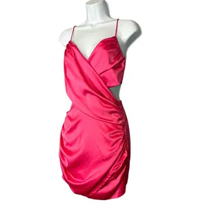 superdown Revolve Pink Satin Wrap Mini Dress XXS Coquette More to Come Denise $80 NEW thumbnail 5
