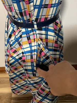 Closet Multicolor Plaid Midi Dress with Blue Belt thumbnail 3