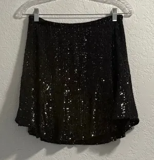 Free People Black Sequin Flare Mini Skirt S party New Years thumbnail 1