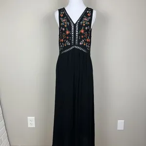 World‎ Market Dress Womens Small Medium Black Embroidered Floral Maxi Boho India thumbnail 12