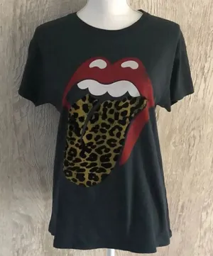 Daydreamer Rolling Stones Velvet Leopard Black Tee, Size M thumbnail 1