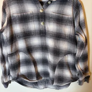American Eagle Plaid Flannel Shirt Oversized‎ Fit Black White Grey Size Small thumbnail 3