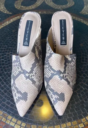 Steven By Steve Madden Josette Mule Heels Womens 7.5 Snakeskin Pointed Toe Block He thumbnail 1