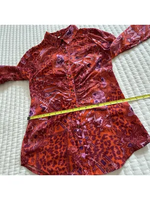 Free People Bianca S Small Button Up Top Red Orange Animal & Floral Print Boho thumbnail 4