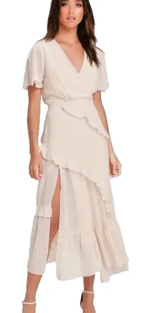 Lulus Next To You Swiss Dot Ruffled Midi Dress Size‎ M Fairy Coquette Asymmetric thumbnail 1