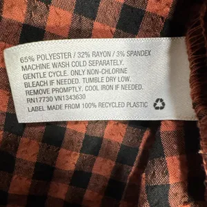 A New Day Balloon Sleeve Popover Top Blouse Womens S Plaid Black Orange Retro thumbnail 4