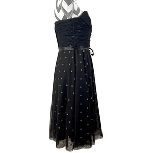 BCBGMaxAzria Dark Brown Gold Swiss Dot Strapless Party Dress - Size M thumbnail 3