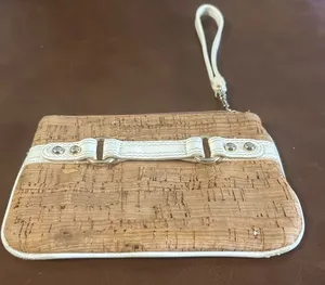 Clutch Natural Cork Wristlet Clutch with White Trim Express thumbnail 1