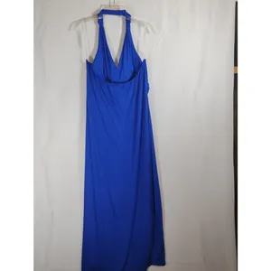 Blue Halter Maxi Dress with White Embroidery By EVogues thumbnail 6