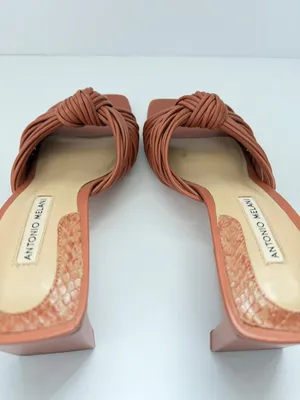 Antonio Melani Leather Knot Strap mule block Heel Slide Sandals‎ 6.5 Chic Summer thumbnail 6