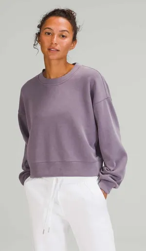 LULULEMON Softstreme Perfectly Oversized‎ Crop Sweatshirt Sz ~2 Purple Lavender thumbnail 1