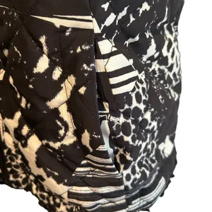 Puffer Vest Faux Fur Lined SM Black White Pockets Quilted Animal Print Multiples thumbnail 4