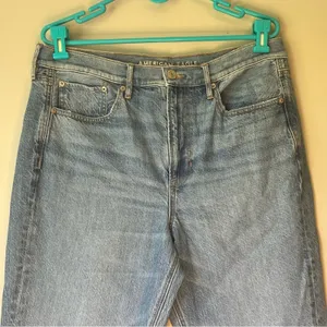 American Eagle Light Wash Distressed Flare Jean Size 12 Long thumbnail 7