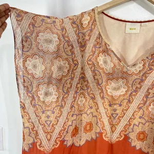 Maeve Anthropologie Nalina 100% Silk Blouse Large Orange Paisley Boho Kimono Top thumbnail 9