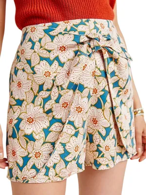 EUC Anthropologie Georgine Skirted Shorts Teal Floral Size XS thumbnail 1