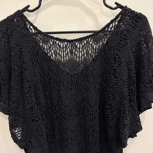 Eberjey Black Crochet Knit Ruffle Hem Swim Cover Up Tunic‎ S/M Boho Resort Wear thumbnail 6