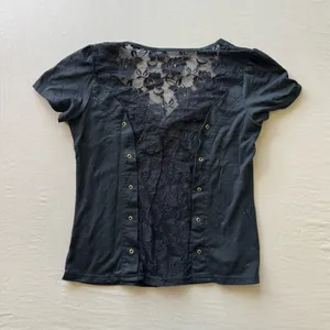 Y2K Era Knot Front Lace Back Top Black Size L thumbnail 2