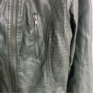 Women's Juniors Harmony & Havoc Faux Leather Jacket Hooded Zipper Size XL Green‎ thumbnail 2