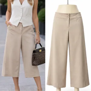 Pretty Girl New York | NWOT USA Beige Wide Leg Cropped Pants (size M) thumbnail 2