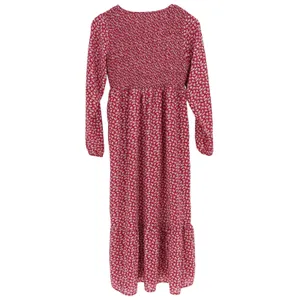 Unbranded Red Floral Smocked Tiered Midi Dress Long Sleeve Medium Boho thumbnail 4