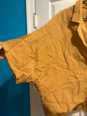 Anthropologie The Dylon Short-Sleeve top blouse mustard yellow L oversized thumbnail 5