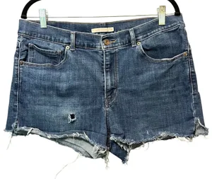 Levi's Cutoff Denim Shorts Sz 16‎ Distressed Raw Hem Mid Rise Frayed Ripped thumbnail 1