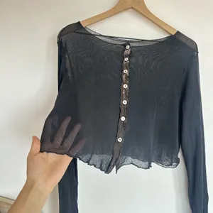 Vintage Y2K Sheer Mesh Black Cropped Cardigan Top Lettuce Hem Vamp Goth Witchy thumbnail 2