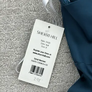 NEW NWT Sherri Hill 51420 Halter Plunge Satin mini dress hoco cocktail teal thumbnail 8