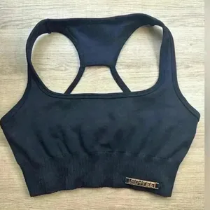 Bo+Tee Black Ribbed Sports Bra with Gold Logo size Extra Small thumbnail 1