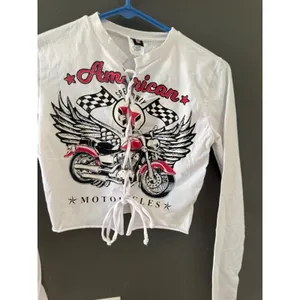 JNK American Speedway Motorcycle Lace Up Crop Top White Long Sleeve S Biker‎ thumbnail 2