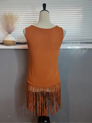 Rock & Republic Rust Fringe Tank Top Boho Festival Western Sleeveless Size L thumbnail 6